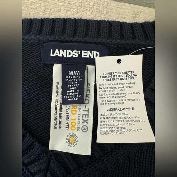 Lands End Girls Navy Ribbed Fisherman Knit Classic Sweater NWT Size M 10/12 - Picture 8 of 8
